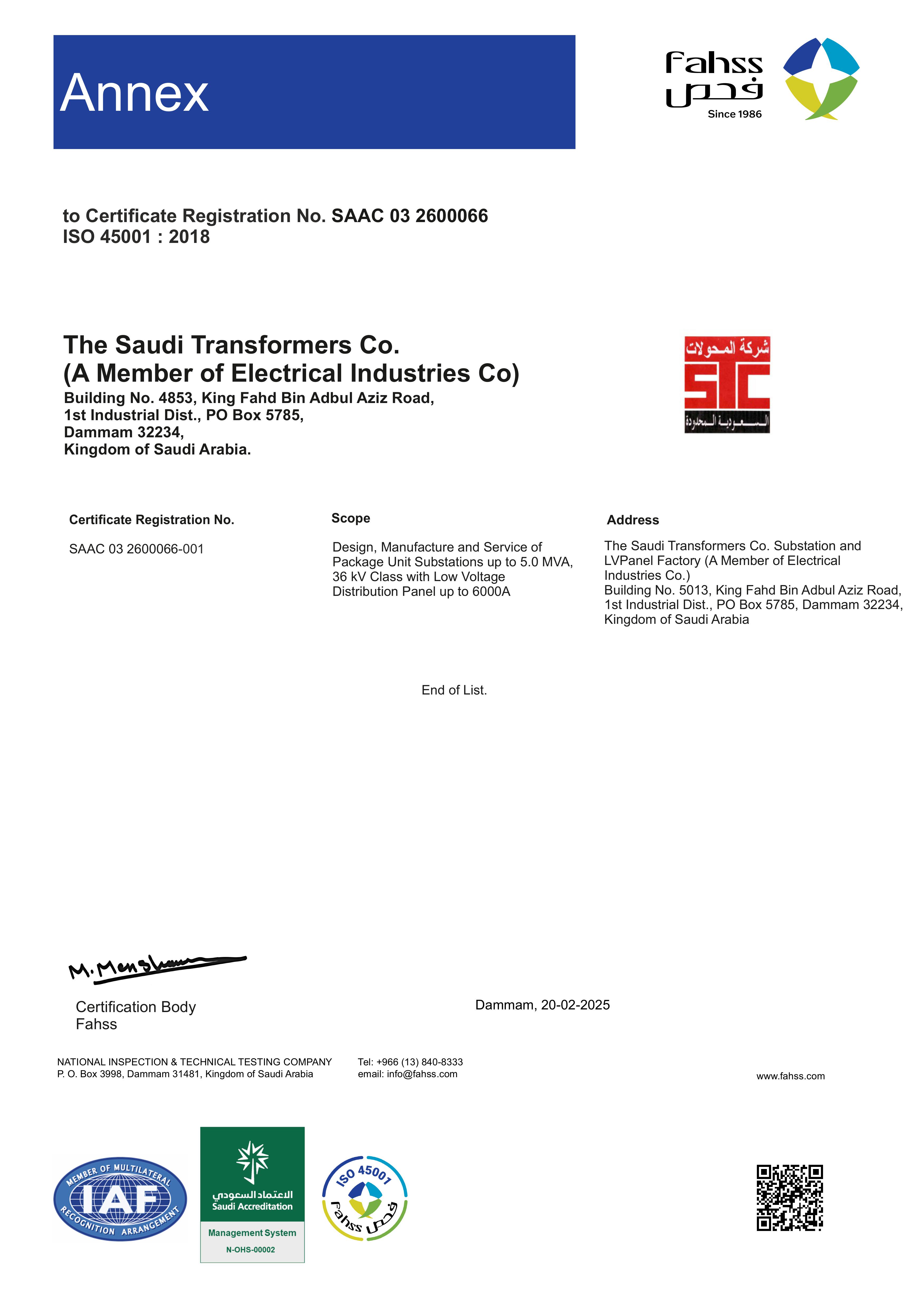 ISO 45001-2018 Main Annex The Saudi Transformers Co